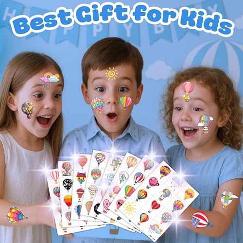96-Pack Hot Air Balloon Temporary Tattoos for Kids – Pre-Cut Party Favors