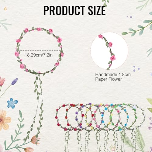 Multicolor Paper Flower Crown Headbands for Women, 9-Petal Handmade Floral Wreath, Wedding & Festival Accessory