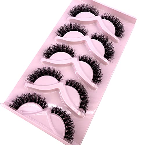 HBZGTLAD 5 Pairs Fluffy Natural Faux Mink False Lashes Short 8-22mm Wispy Strip RU-1