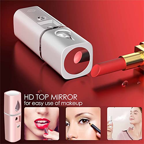 GIVERARE Pink Nano Facial Steamer Mini Mist with Mirror, Rechargeable & Portable Skin Hydrator