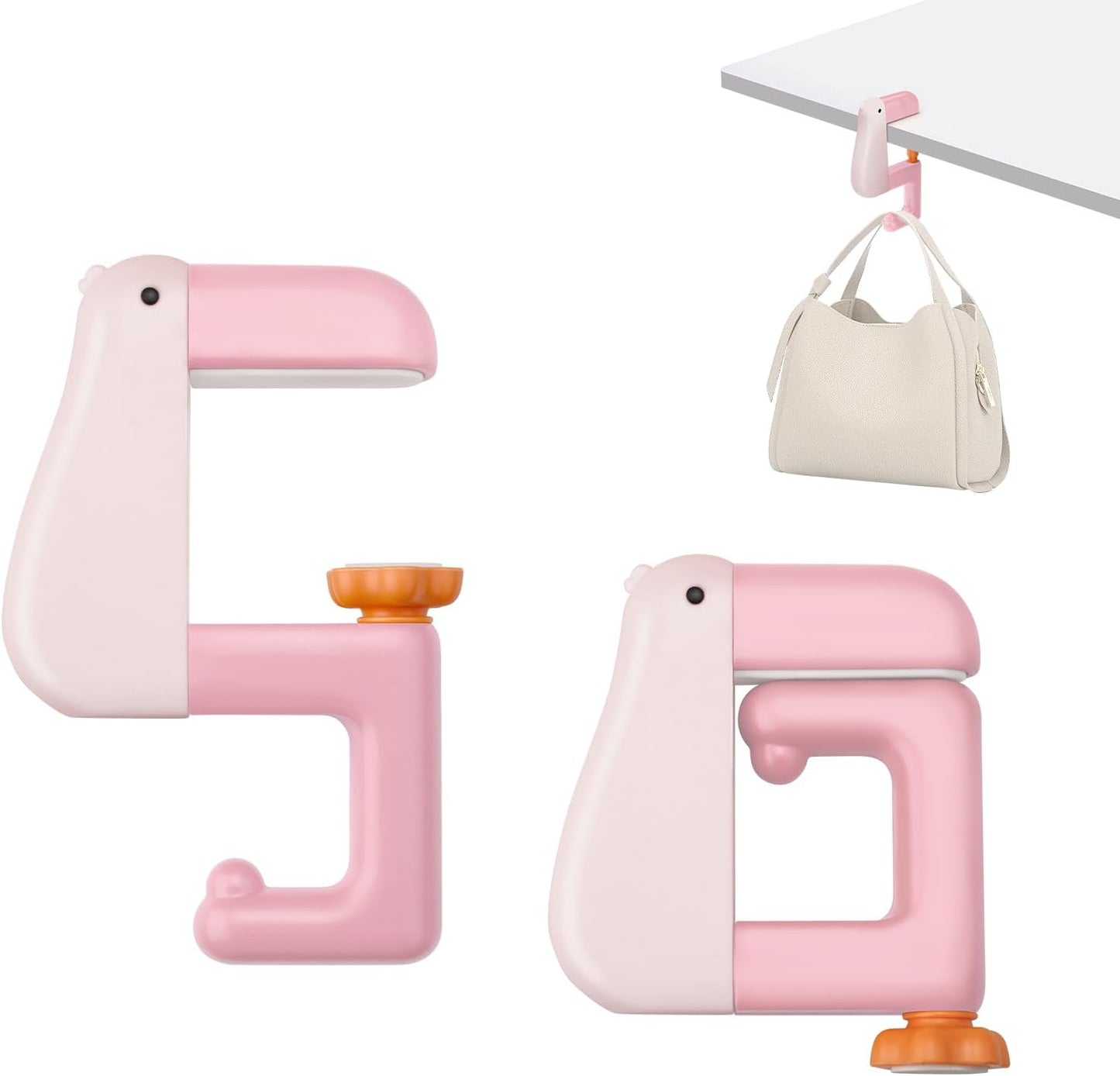 Cute Duck Shaped Purse Hook - Foldable Compact Table Holder | Adjustable Arm Clamp, Non-Slip Design, White, 2 Pieces