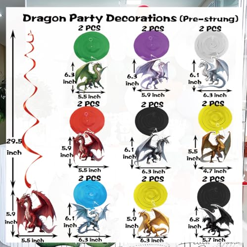 Dragon Birthday Party Decorations - 18PCS Pre-Strung Swirls