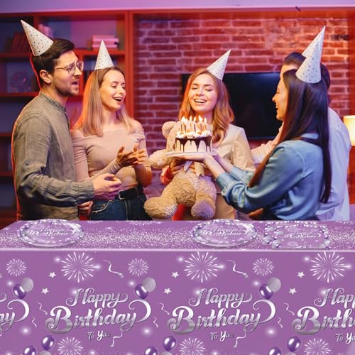 Purple Birthday Decorations Set for 20 – Elegant Tableware with Plates, Napkins & Tablecloth