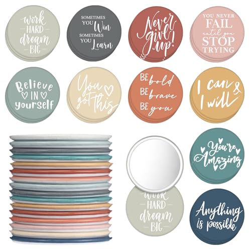 30 Pcs Inspirational Compact Mirrors for Women, 2.76-Inch Portable Bulk Gift