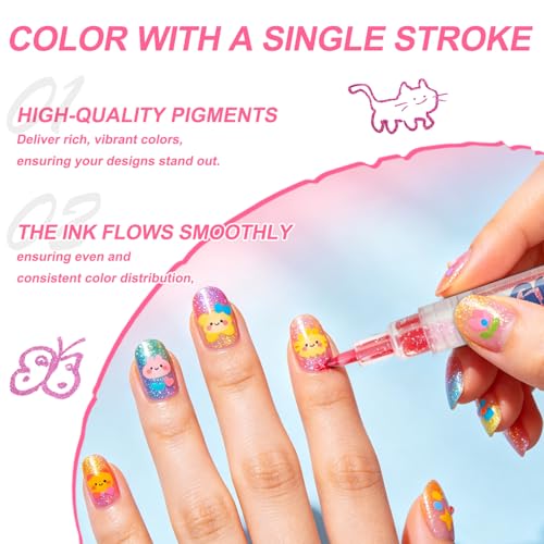 Topcent SET A Glitter Nail Art Pens Set - 12 Colors for DIY 3D Gel Nail Design