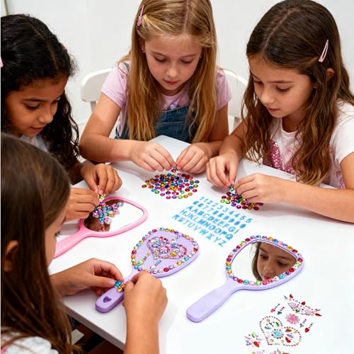 Mini Handheld Mirror Set with Gem Stickers - 6 Pack for Kids