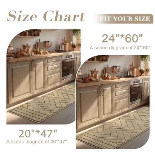 Hicorfe Non-Slip Kitchen Runner Rug 20"x48" - Tan Absorbent Mat