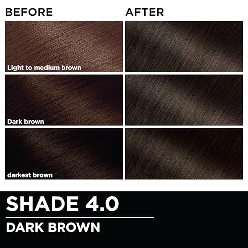 Garnier Olia Hair Color, Ammonia-Free Permanent Hair Dye, Oil-Powered Formula for 100% Gray Coverage and 3x Shinier Hair, Vegan & Cruelty Free, 4.0 Dark Brown, 2 Count