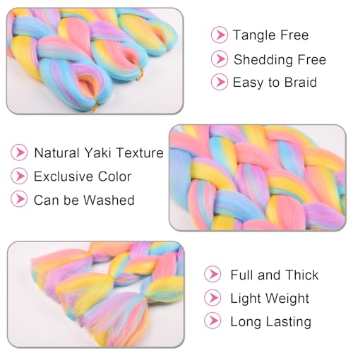 BACANA Ombre Rainbow Braiding Hair Mix Candy Colors 24 Inches Synthetic Extensions