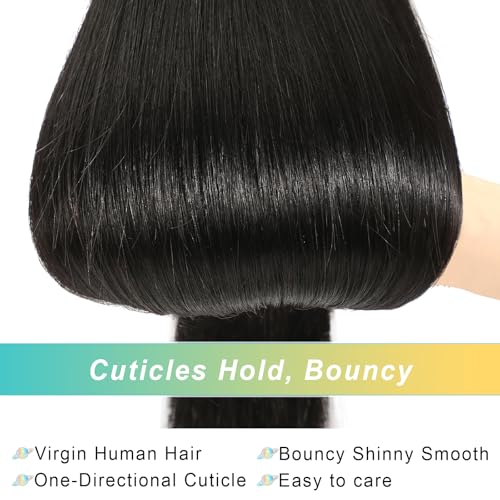 12" Natural Black Straight Brazilian Virgin Human Hair Bundles