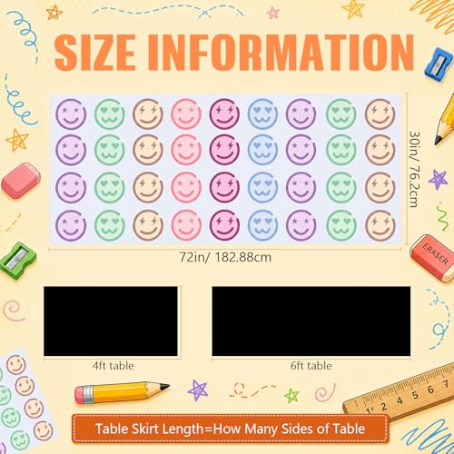 Pastel Smile Teacher Desk Skirt 72" x 30" for Classroom Decor