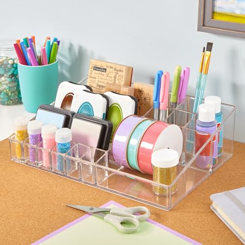 STORi Audrey 15-Compartment Clear Vanity Makeup Organizer Tray