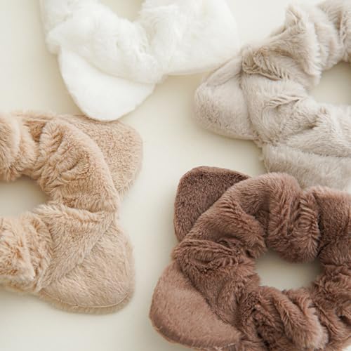 4-Pack Plush Cat Ear Hair Scrunchies for Girls & Women