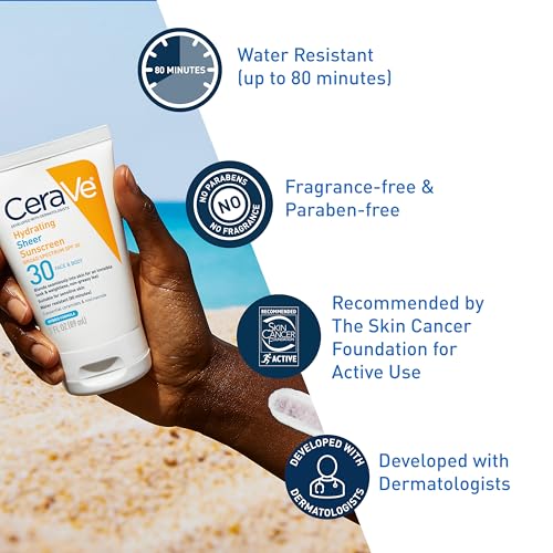 CeraVe Hydrating Sheer Sunscreen SPF 30 3oz - Water-Resistant, Sensitive Skin
