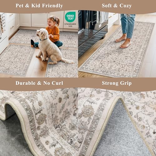 Non-Slip Washable Boho Kitchen Rug 2x3 - Soft Accent Mat for Entryway & Bathroom