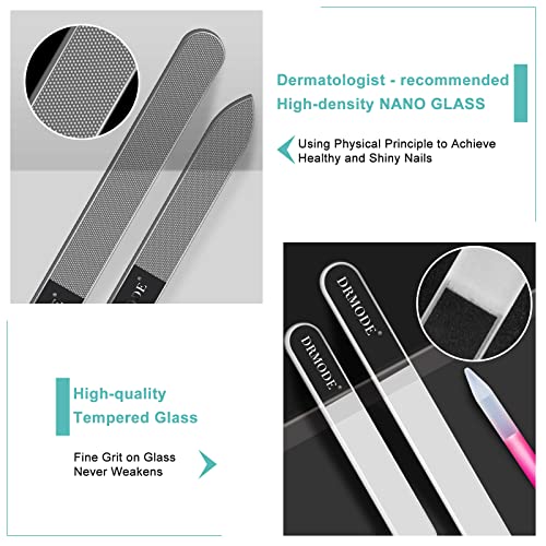 DRMODE Glass Nail File Set 5 Pack with Case - Manicure & Nail Care Tools