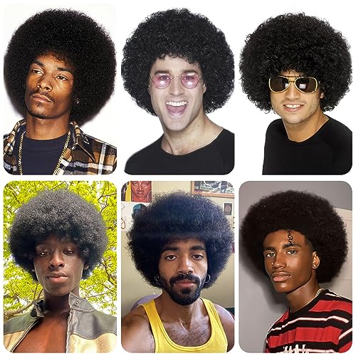 Black Afro Wig for Men & Women - 70s Disco Kinky Curly Costume