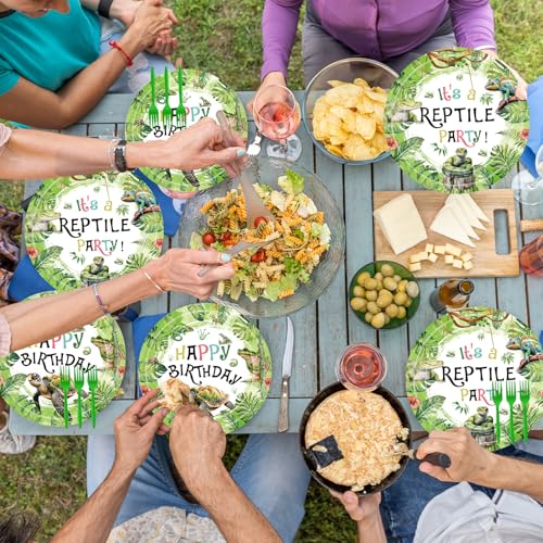 Reptile Theme Party Supplies Set for 24 - Plates, Napkins & Forks