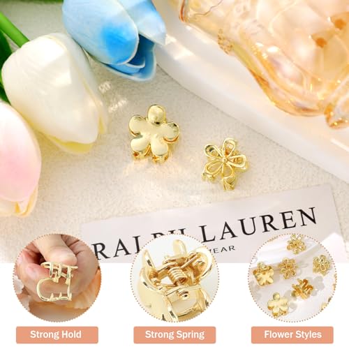 CWJCYTNSN Gold Flower Claw Hair Clips 12Pcs 0.6" Mini Nonslip for Thick or Fine Hair - Variation: Gold flower