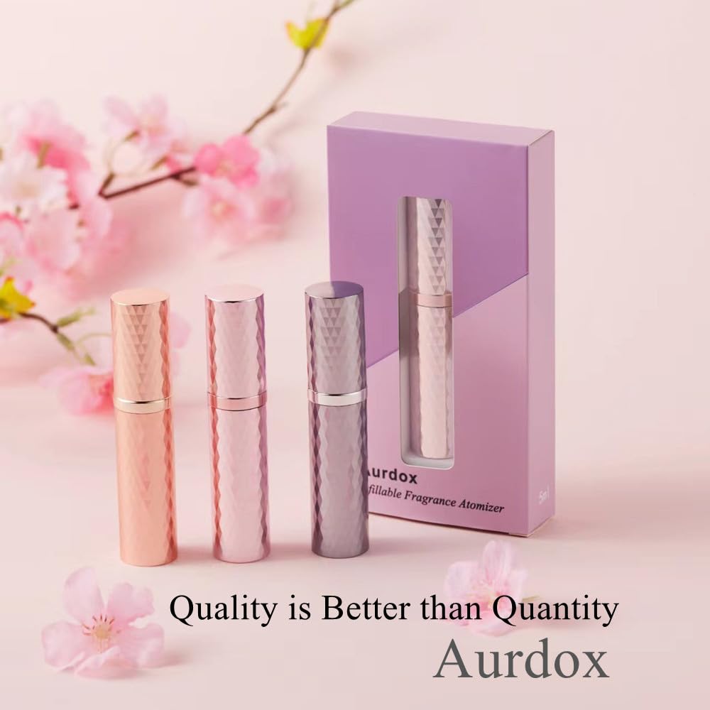 Aurdox Perfume Atomizer, Refillable, Mini Travel Size Small Spray Bottle with Bottom Pump, Leakproof and Portable for Women and Men, Elegant Dimond Design, 5ml