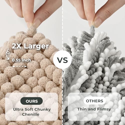 FRESHMINT Chunky Chenille Bathroom Rug, Beige, 17"x24" - Non-Slip, Water Absorbent, Machine Washable