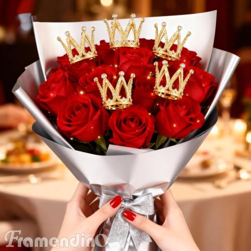 12 Pack Framendino Tiny Gold Crown Cake Cupcake Decorations for Weddings & Birthdays