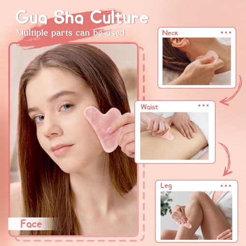 Rose Quartz Gua Sha Tool for Face & Body - Heart-Shaped Massage Stone