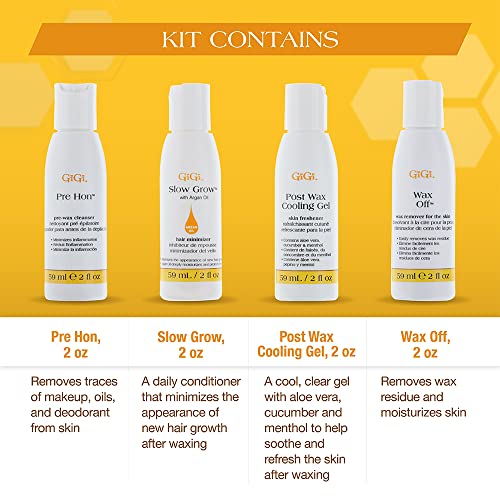 GiGi Post Waxing Essentials Kit, Pre & Post Wax Care Set, Skin Prep & Aftercare for Smooth Hair Removal, with Honey, Aloe Vera, and Argan Oil, 2 oz Each