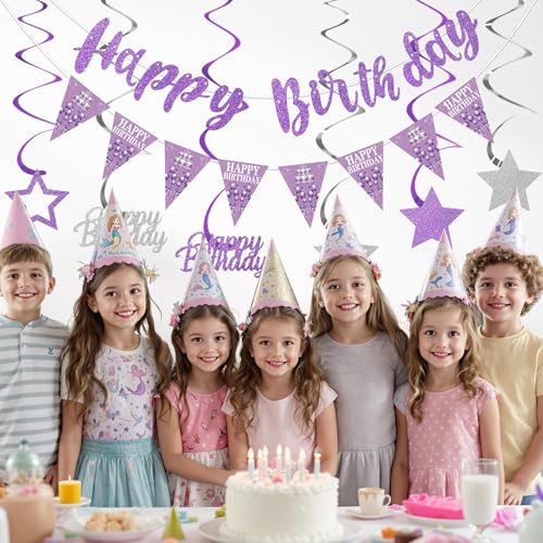 Purple Silver Birthday Decorations Kit for Girls & Women