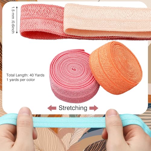 WILLBOND 40 Yards Fold-Over Elastic Ribbon 5/8" Wide, Morandi Colors