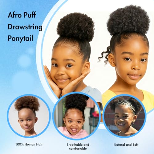 TANJET 4-Inch Afro Puff Drawstring Ponytail - 100% Human Hair Curly Extension
