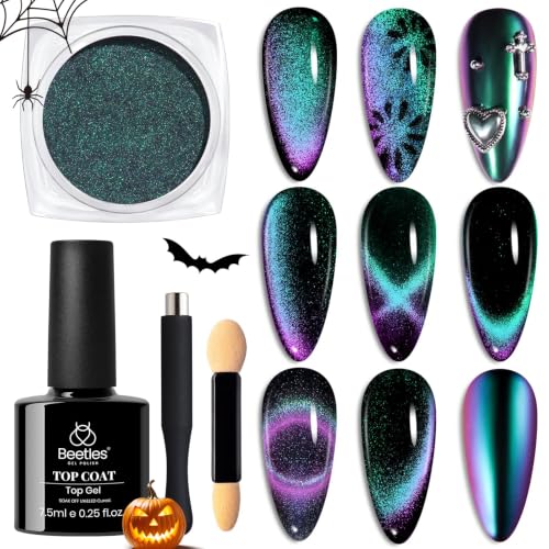 Beetles Blue Cat Eye Holo Nail Powder Set with UV Gel Top Coat