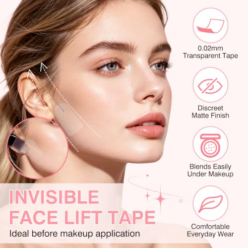 Invisible Face Lift Tape - 59 Pcs with 8 Adjustable Bands for Jawline & Neck Support