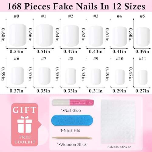 LoveOurHome White Short Square Press On Nails with Glue & Tabs - 168pc