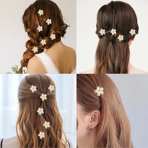 ANBALA Small Opal Rhinestone Flower Hair Clips – Pack of 6, Elegant Claw Clips for Thick & Thin Hair