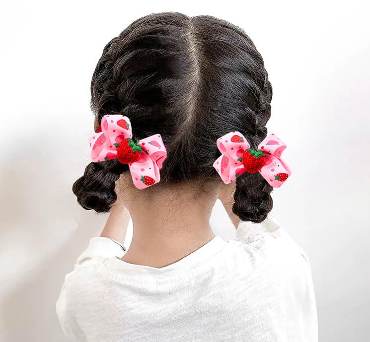 AACKS 4-Pack Little Girls Strawberry Hair Bows & Clips