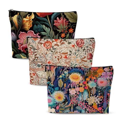 Chenyoumaoyi Watercolor Retro Flower Colorful Makeup Bag Set - Botanical Botanical Gift for Women Girls, Travel Toiletry Organizer
