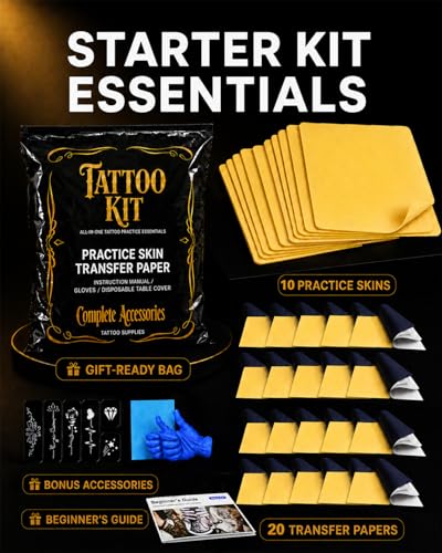 Neebol Tattoo Practice Kit - 10 Double-Sided Fake Skin Sheets