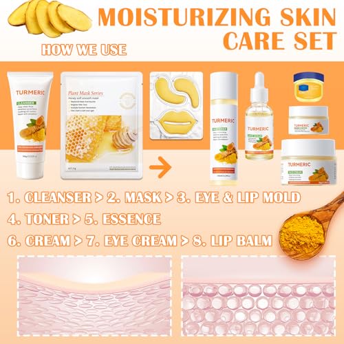 11PCS Turmeric Skincare Set, Skin Care Set with Face Wash, Eye Cream,