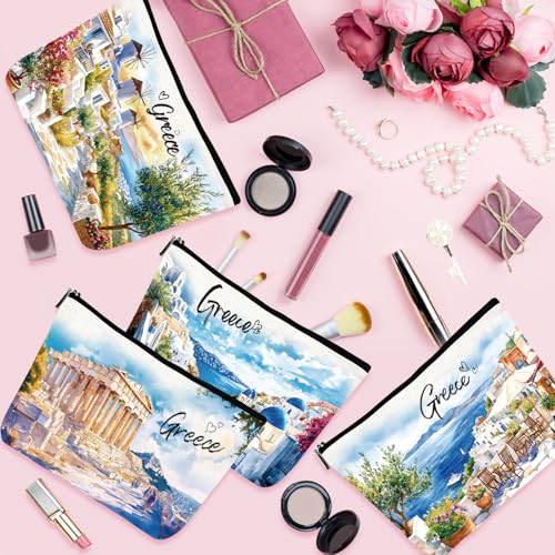4Pcs Greece Makeup Bag Set - Waterproof Travel Pouches for Cosmetics
