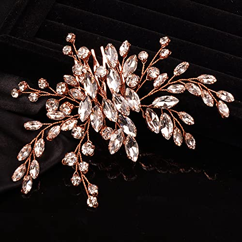 Rose Gold Rhinestone Bridal Hair Comb for Wedding and Formal Events