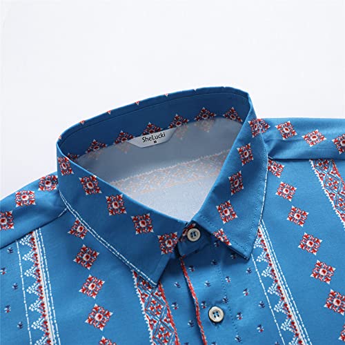 SheLucki Unisex Hawaiian Shirt Sky Blue Stripe XL Summer Beach Casual Short Sleeve Button-Down