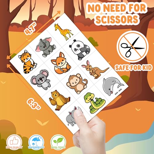 Zoo Safari Temporary Tattoos - 60 Pre-Cut Animal Designs for Kids