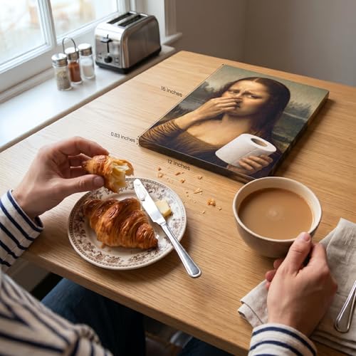 Funny Mona Lisa Bathroom Art Canvas - 12x16 Wall Decor