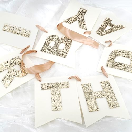 Gold & White Felt Happy Birthday Banner - Reusable Boho Decor