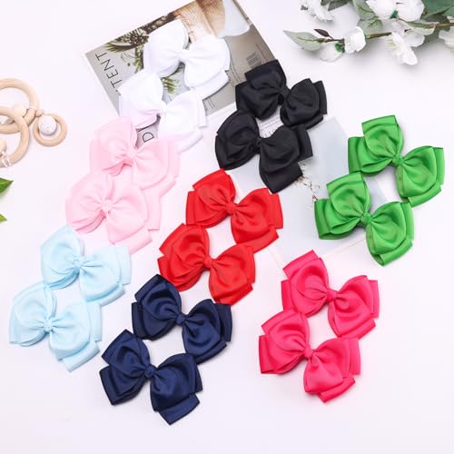 Amybasic White 4.5-Inch Double-Layer Bow Hair Clips for Girls, Set of 2