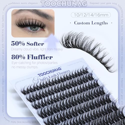 TOOCHUNAG Flaunt Fluffy Lash Clusters D Curl Eyelash Extensions 10-16mm - Natural Volume, Lightweight & Long-Lasting