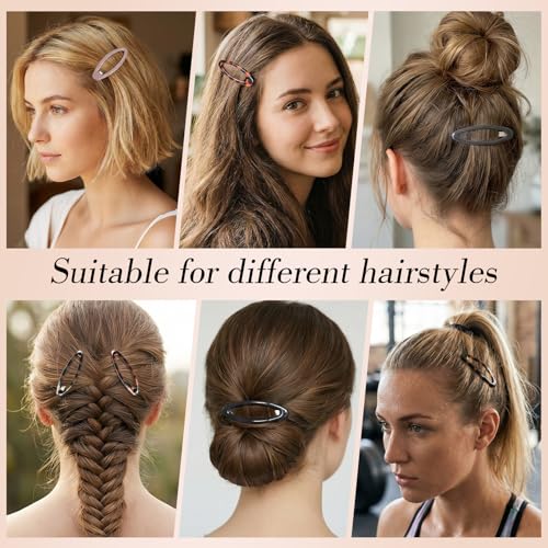 Obeoby Tortoiseshell Oval Hair Clips Set - 30 Stylish Snap Barrettes for Women & Girls