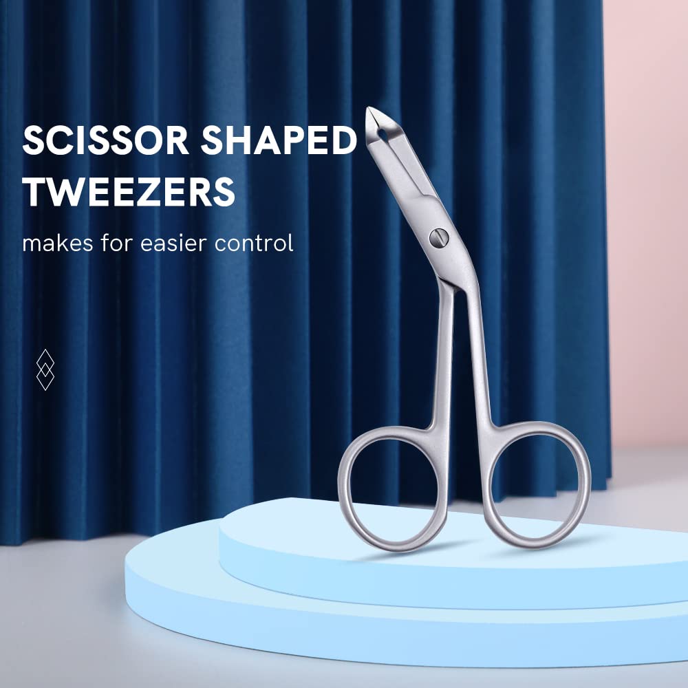 Professional Scissor Tweezers - 3Cr13 Stainless Steel Tweezers with Handles, Larger Grabbing Surface Area, Precision Eyebrow Tweezers for Women and Men Facial Hair