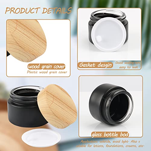 12 Pack 1 Oz Black Frosted Glass Cosmetic Jars with Wood Lids